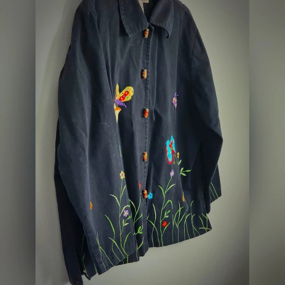 New Direction Vintage 90 Black Butterfly/Floral Embroidered Women's Jacket Sz 1X - Picture 3 of 10